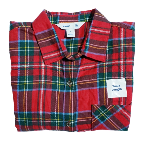 Old Navy Womens Lightweight Flannel Tunic Shirt Red Tartan Size Small NWT - Picture 4 of 5